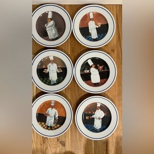 6 Williams Sonoma Chef Series Salad Dessert Round Plates Chef Christian 7.75”